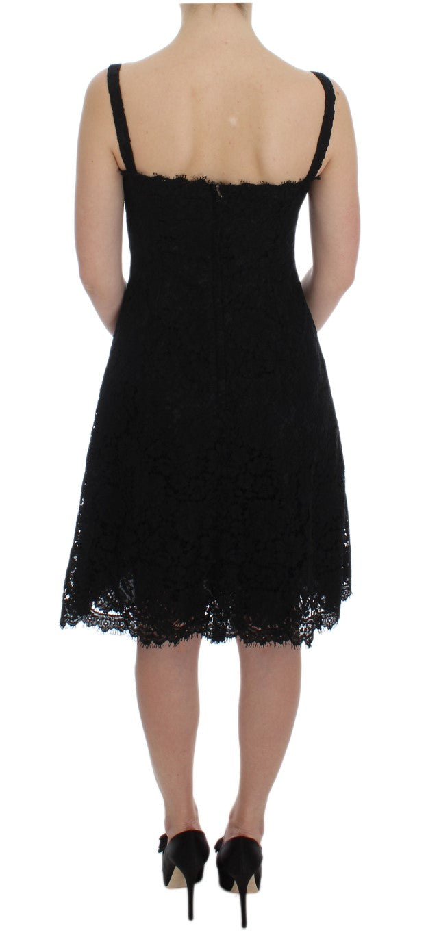 Dolce & Gabbana Black Floral Lace Shift Knee Length Women's Dress
