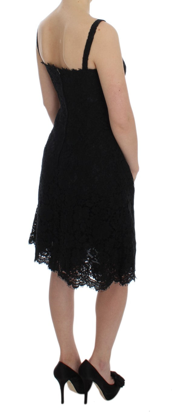 Dolce & Gabbana Black Floral Lace Shift Knee Length Women's Dress