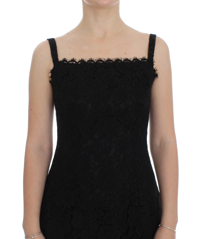Dolce & Gabbana Black Floral Lace Shift Knee Length Women's Dress