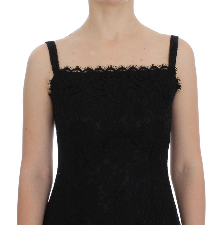 Dolce & Gabbana Black Floral Lace Shift Knee Length Women's Dress