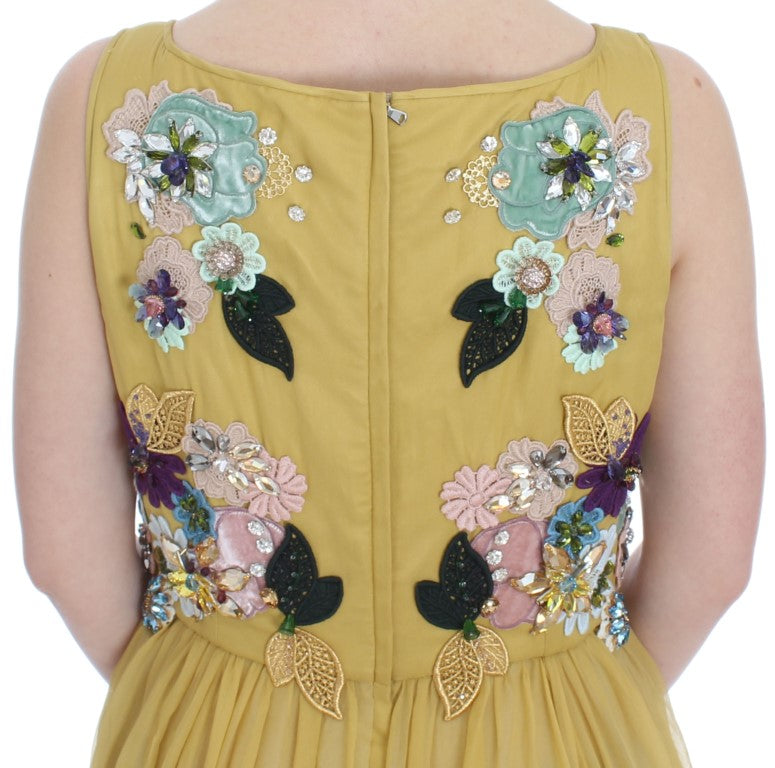 Dolce & Gabbana Yellow Silk Floral Embroidered Maxi Women's Dress