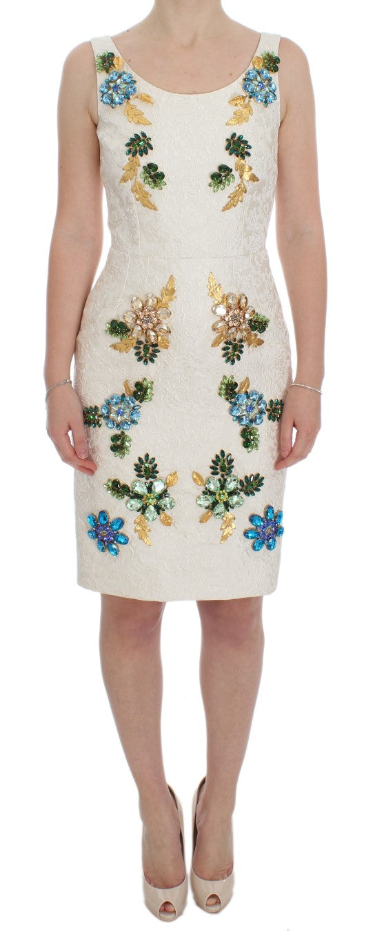 Dolce & Gabbana White Brocade Crystal Sheath Women's Dress