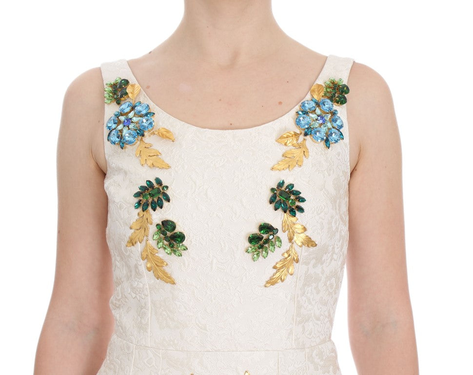 Dolce & Gabbana White Brocade Crystal Sheath Women's Dress