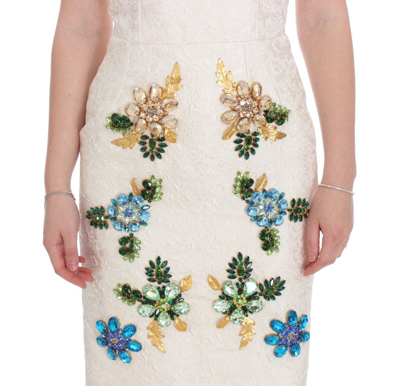 Dolce & Gabbana White Brocade Crystal Sheath Women's Dress