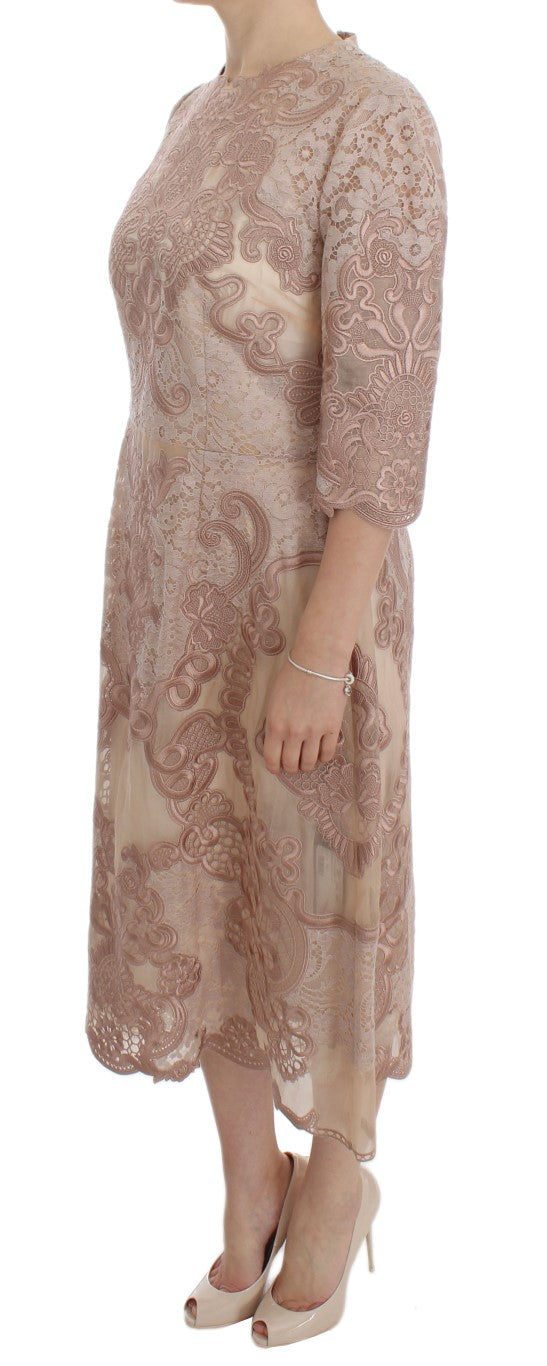 Dolce & Gabbana Pink Silk Lace Ricamo Shift Gown Women's Dress