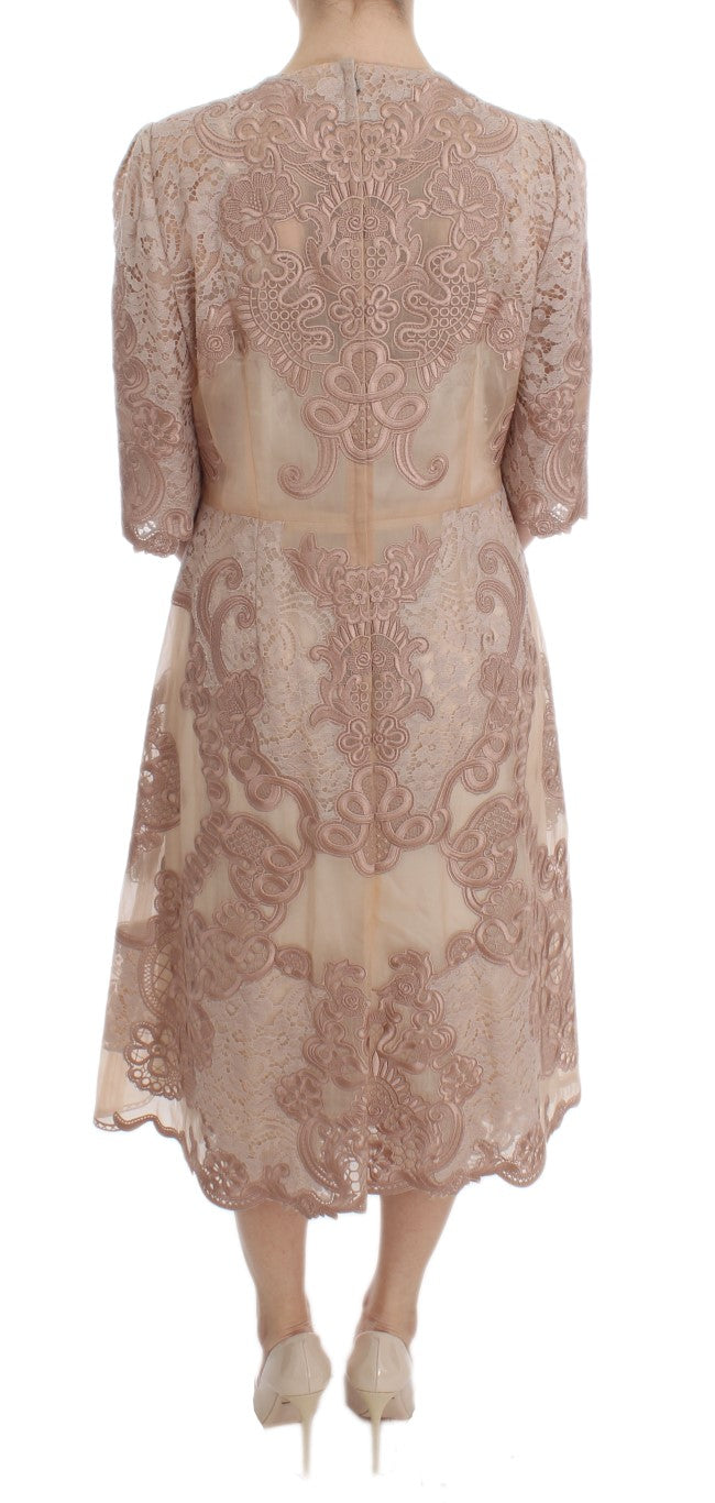 Dolce & Gabbana Pink Silk Lace Ricamo Shift Gown Women's Dress