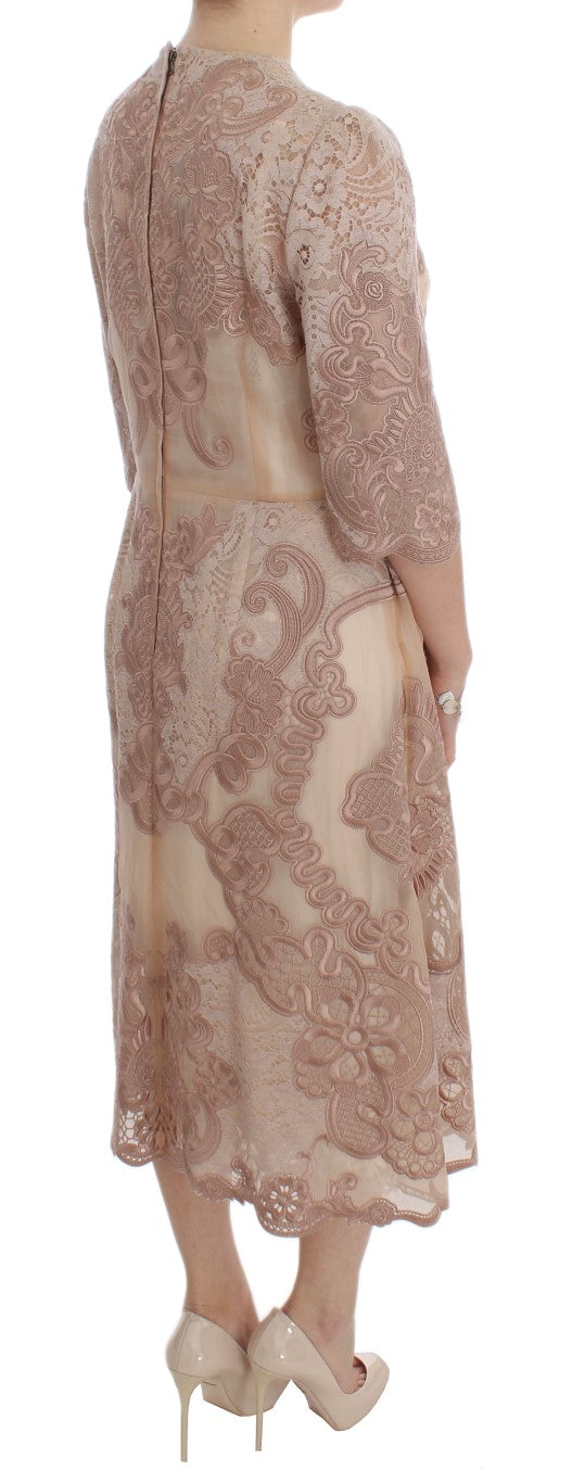 Dolce & Gabbana Pink Silk Lace Ricamo Shift Gown Women's Dress