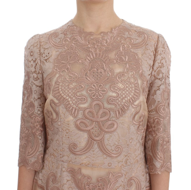 Dolce & Gabbana Pink Silk Lace Ricamo Shift Gown Women's Dress