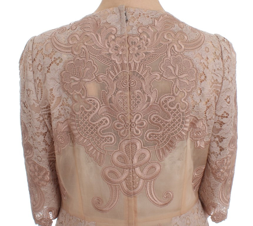 Dolce & Gabbana Pink Silk Lace Ricamo Shift Gown Women's Dress