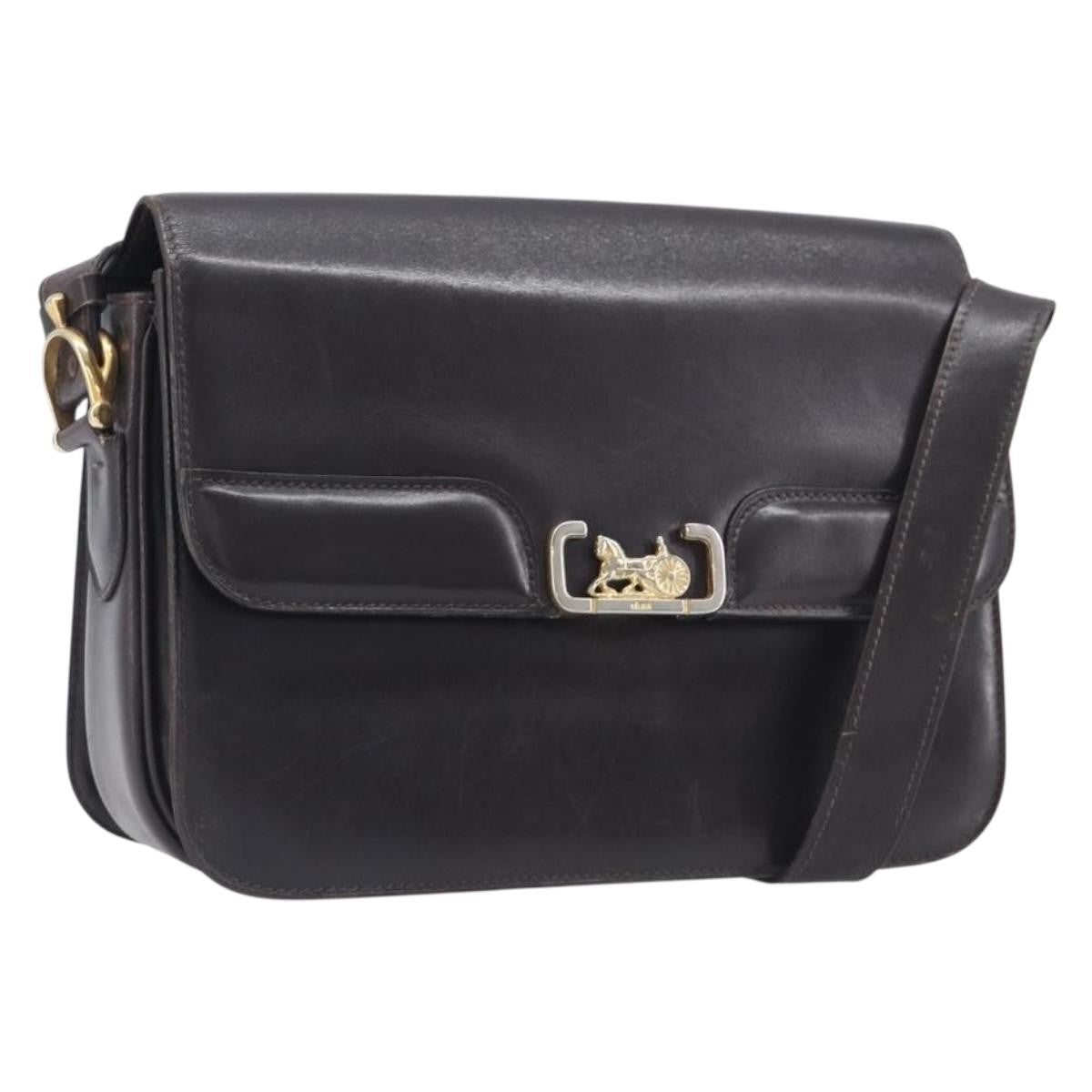 Celine Horse Carriage Leather Black Leather Shoulder Bag Bag (Pre-Owned)