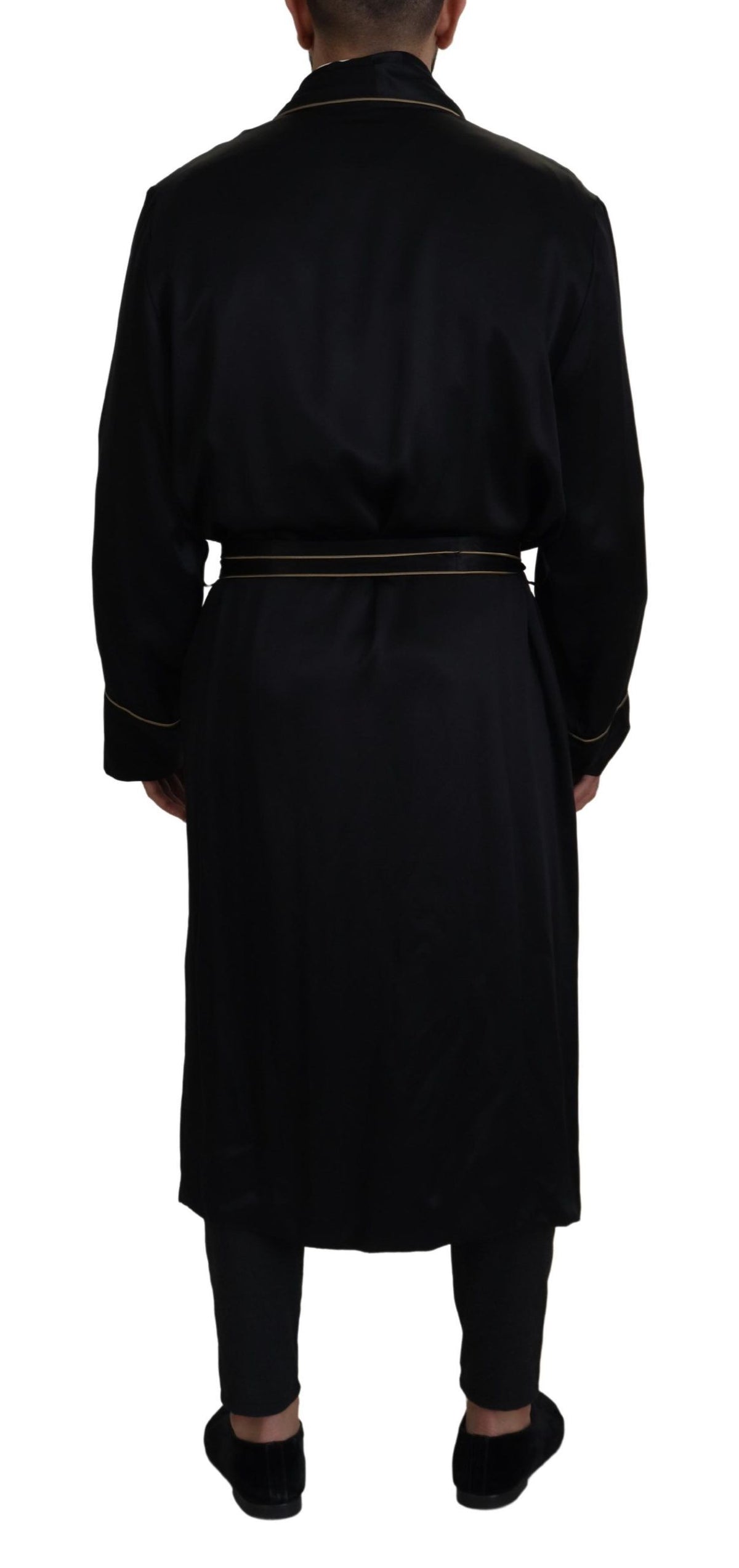 Dolce & Gabbana Black 100% Silk Robe Coat Wrap Men's Jacket