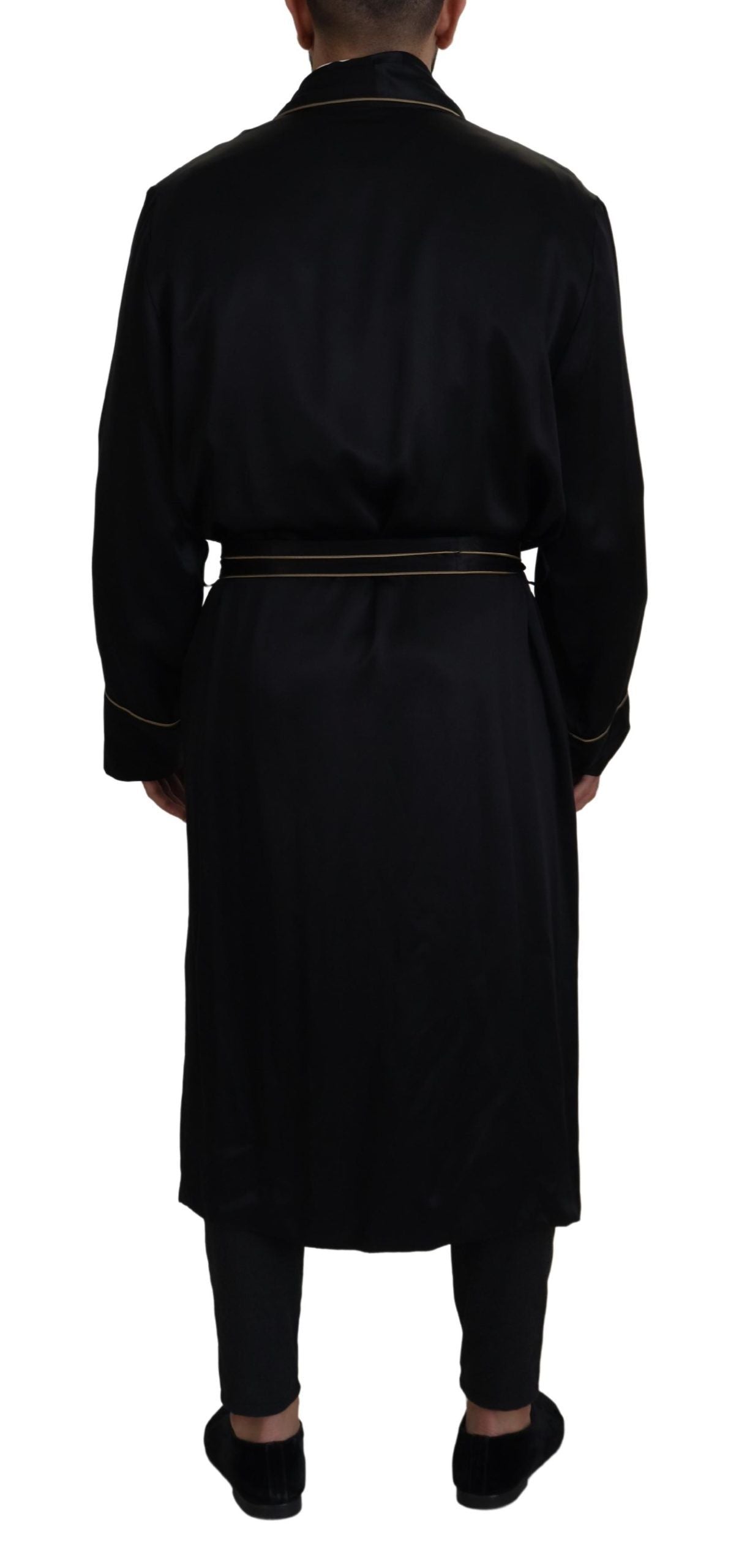 Dolce & Gabbana Black 100% Silk Robe Coat Wrap Men's Jacket