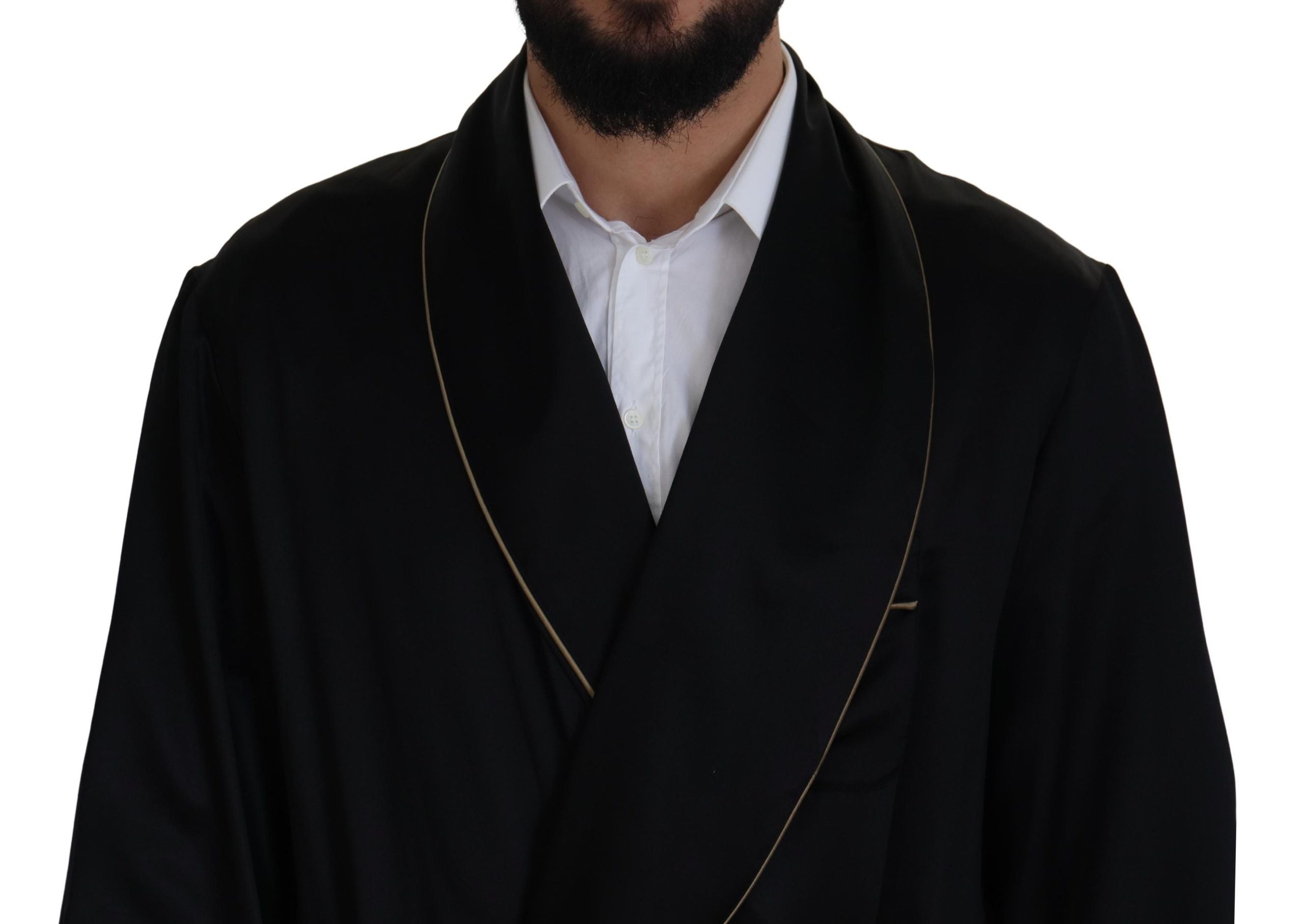 Dolce & Gabbana Black 100% Silk Robe Coat Wrap Men's Jacket