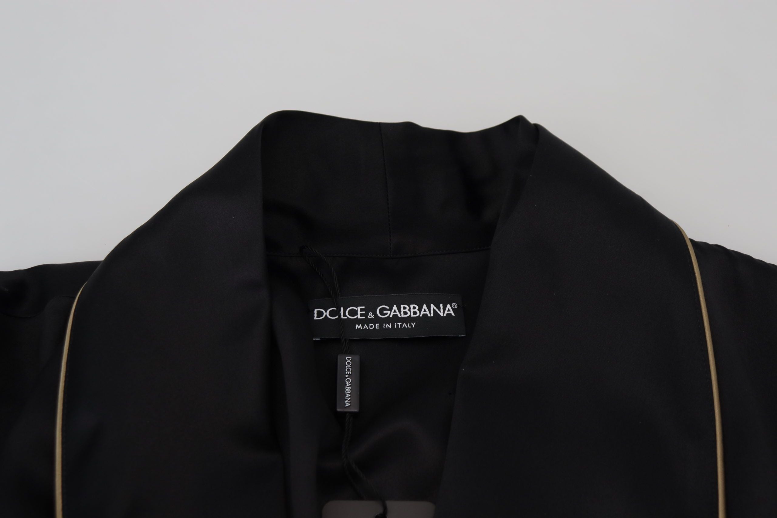 Dolce & Gabbana Black 100% Silk Robe Coat Wrap Men's Jacket