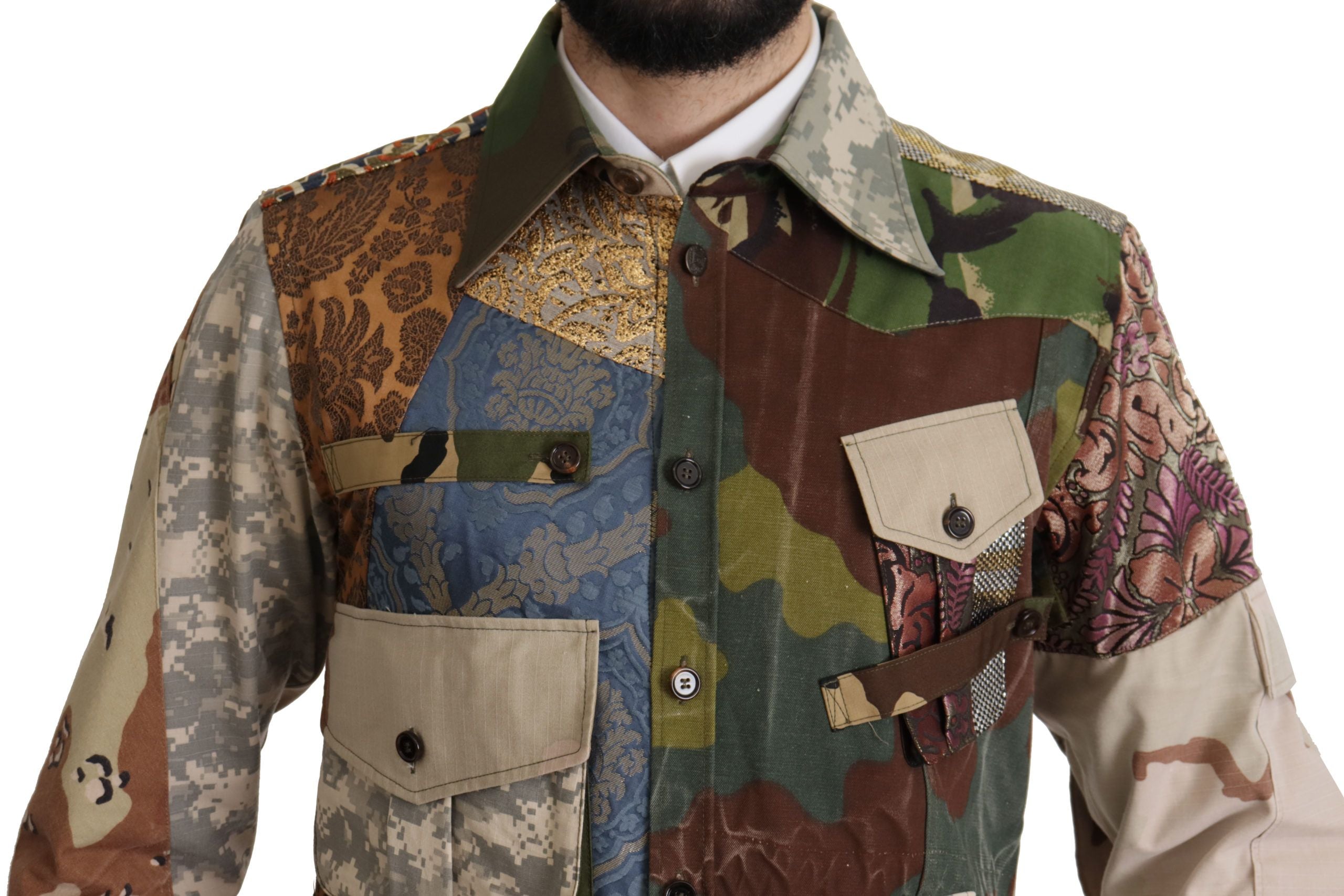 Dolce & Gabbana Multicolor Button Down Patchwork Men's Shirt