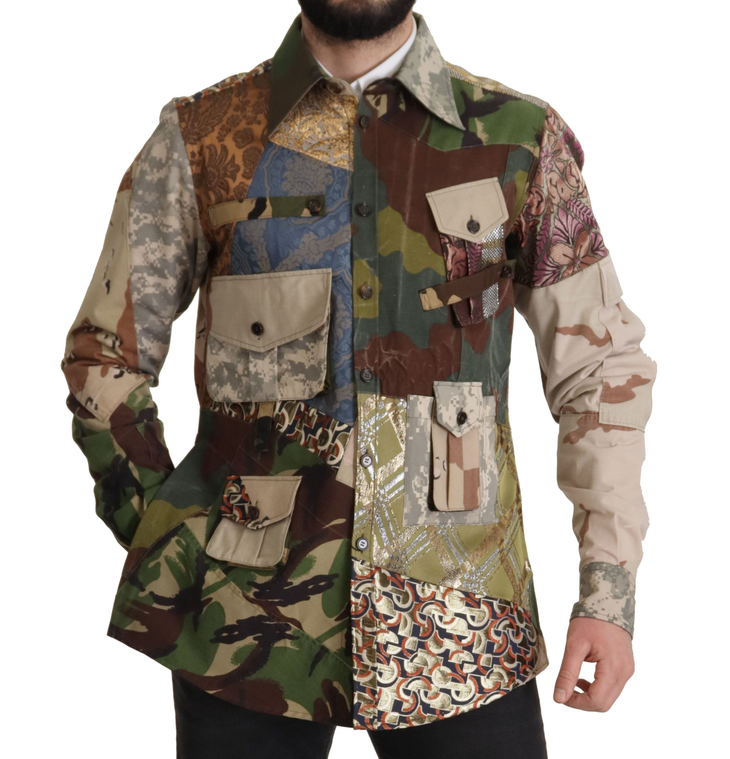 Dolce & Gabbana Multicolor Button Down Patchwork Men's Shirt