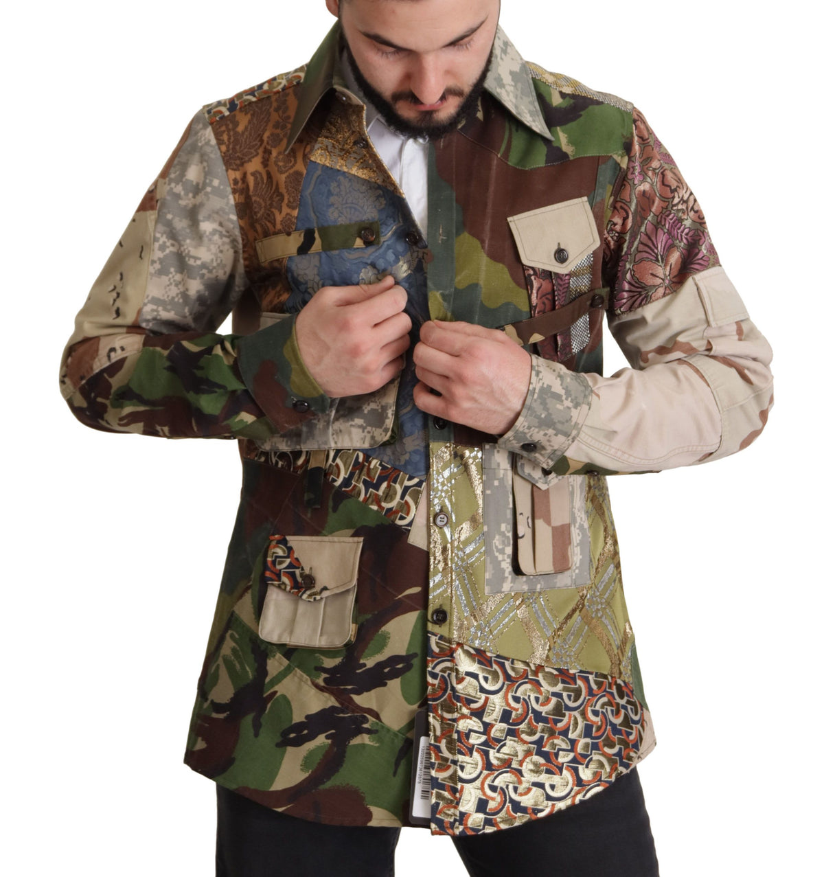 Dolce & Gabbana Multicolor Button Down Patchwork Men's Shirt