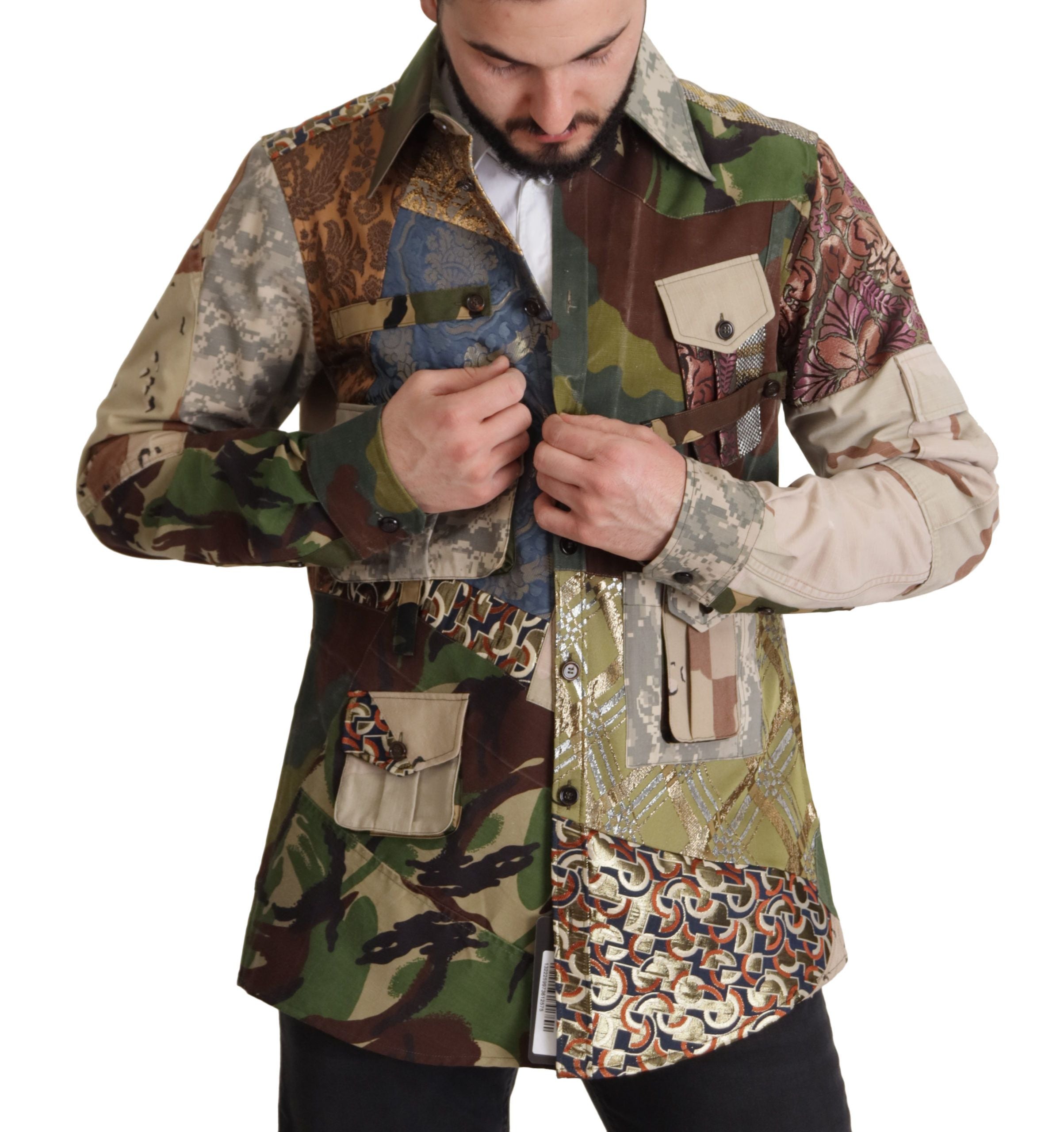 Dolce & Gabbana Multicolor Button Down Patchwork Men's Shirt