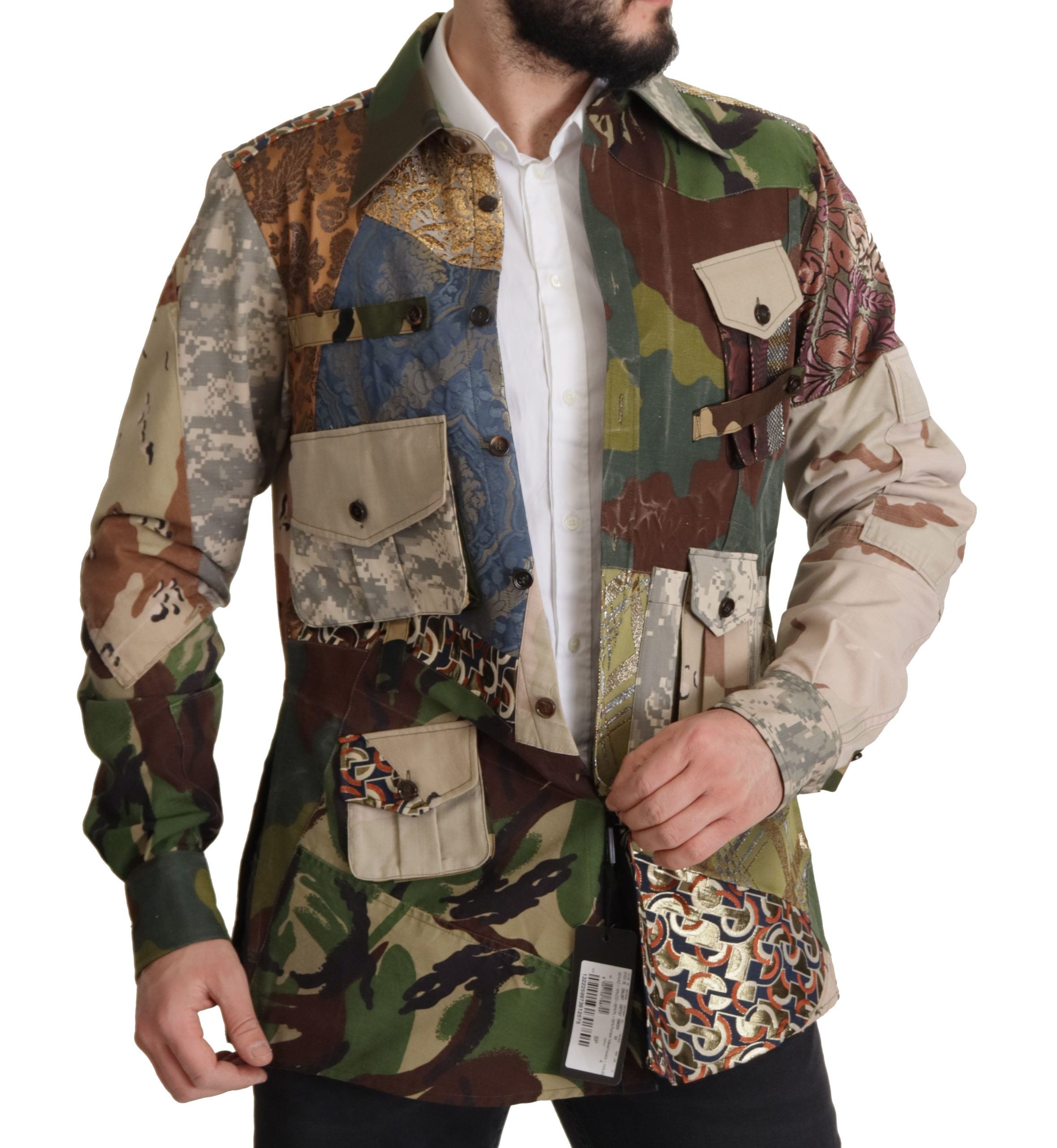 Dolce & Gabbana Multicolor Button Down Patchwork Men's Shirt