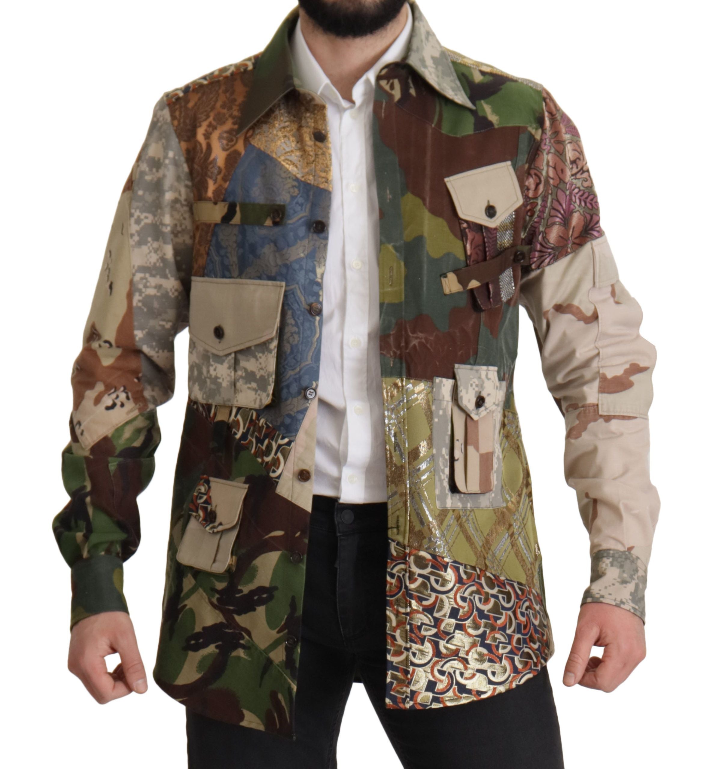 Dolce & Gabbana Multicolor Button Down Patchwork Men's Shirt