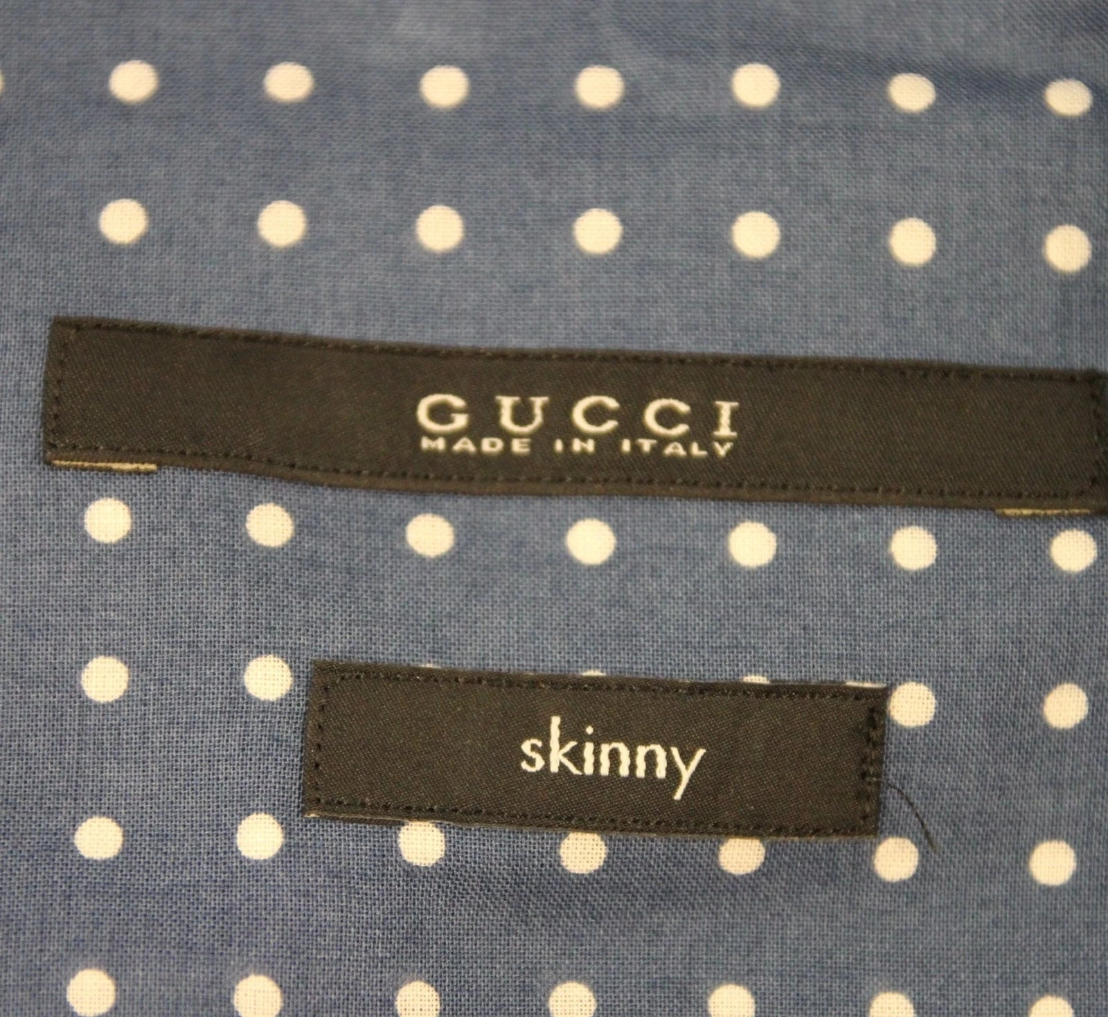 Gucci Men's Skinny Stripes Dots Blue Cotton Short Sleeve Shirt
