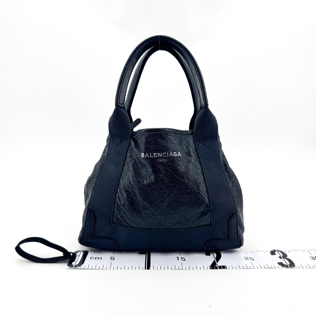 Balenciaga Navy Cabas Leather Black Leather Tote Bag Bag (Pre-Owned)