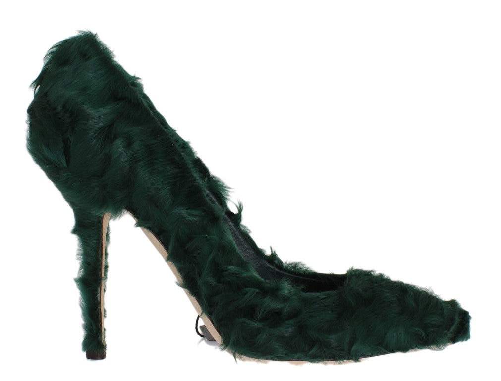 Dolce & Gabbana Green Xiangao Lamb Fur Leather Women's Pumps
