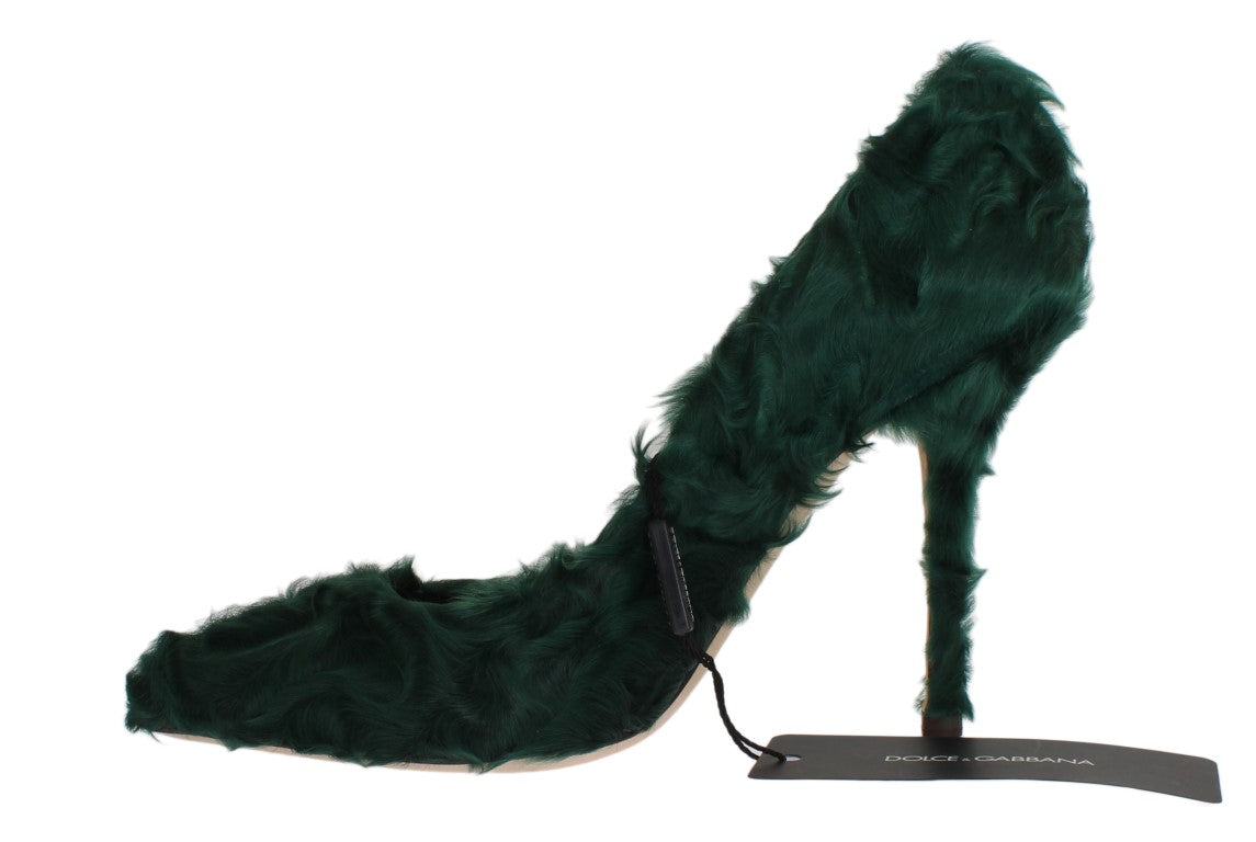 Dolce & Gabbana Green Xiangao Lamb Fur Leather Women's Pumps