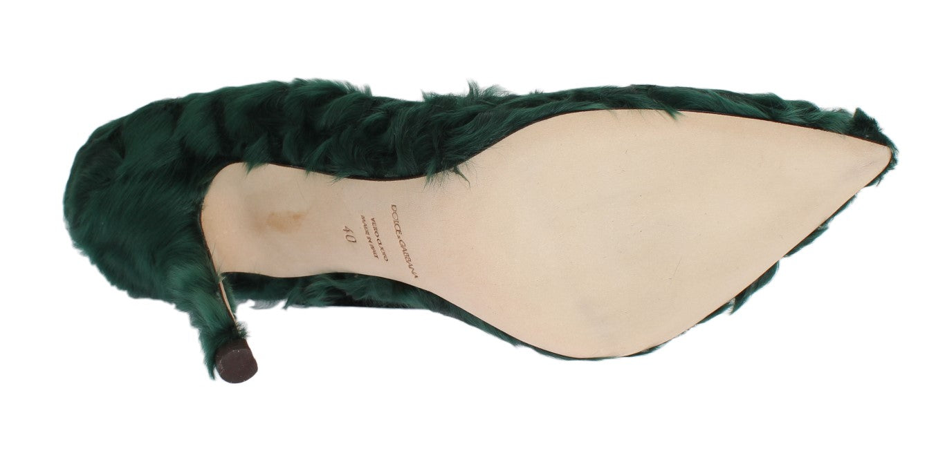 Dolce & Gabbana Elegant Green Xiangao Fur Leather Women's Pumps