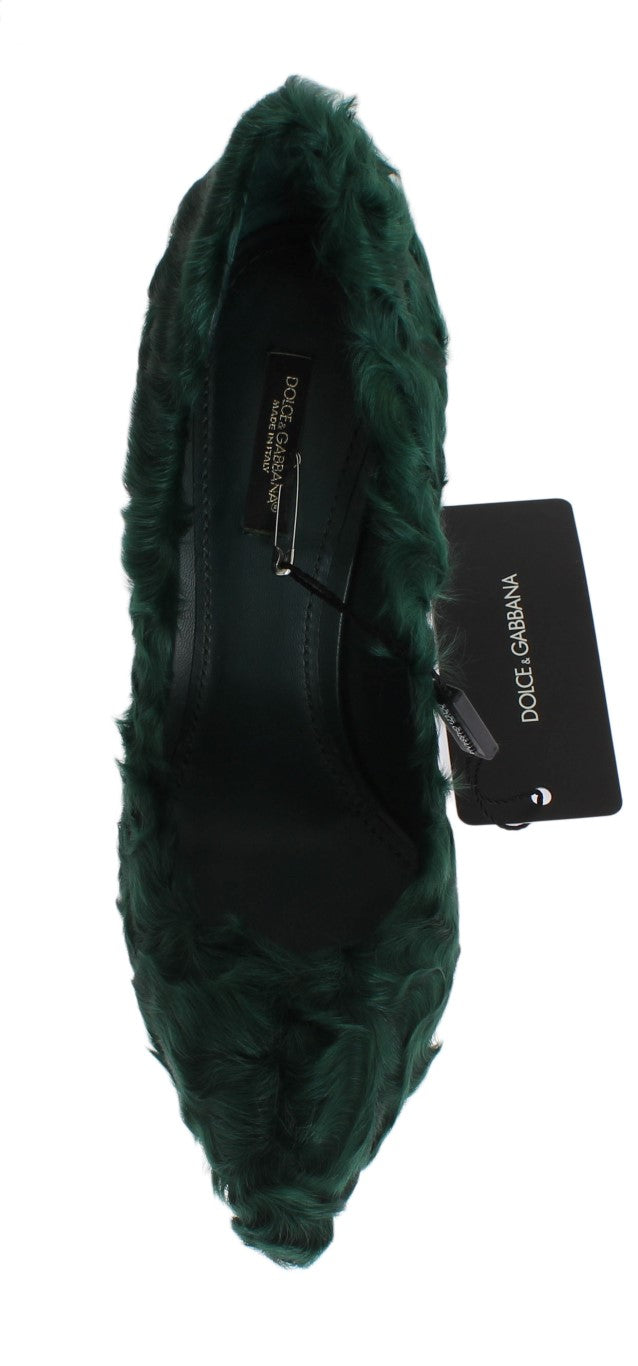 Dolce & Gabbana Elegant Green Xiangao Fur Leather Women's Pumps