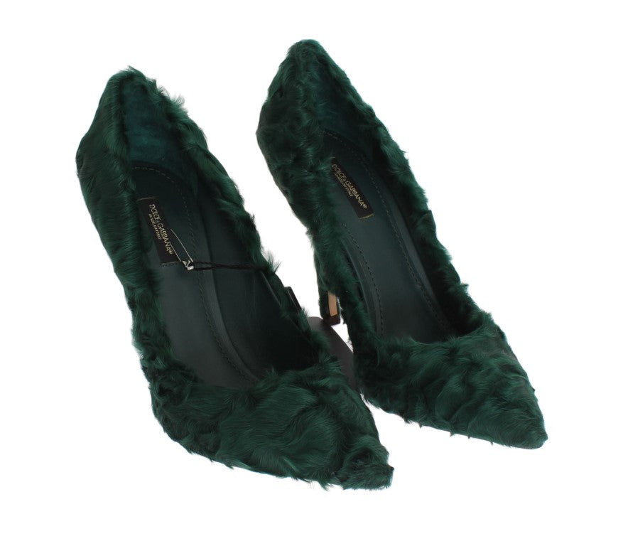 Dolce & Gabbana Elegant Green Xiangao Fur Leather Women's Pumps