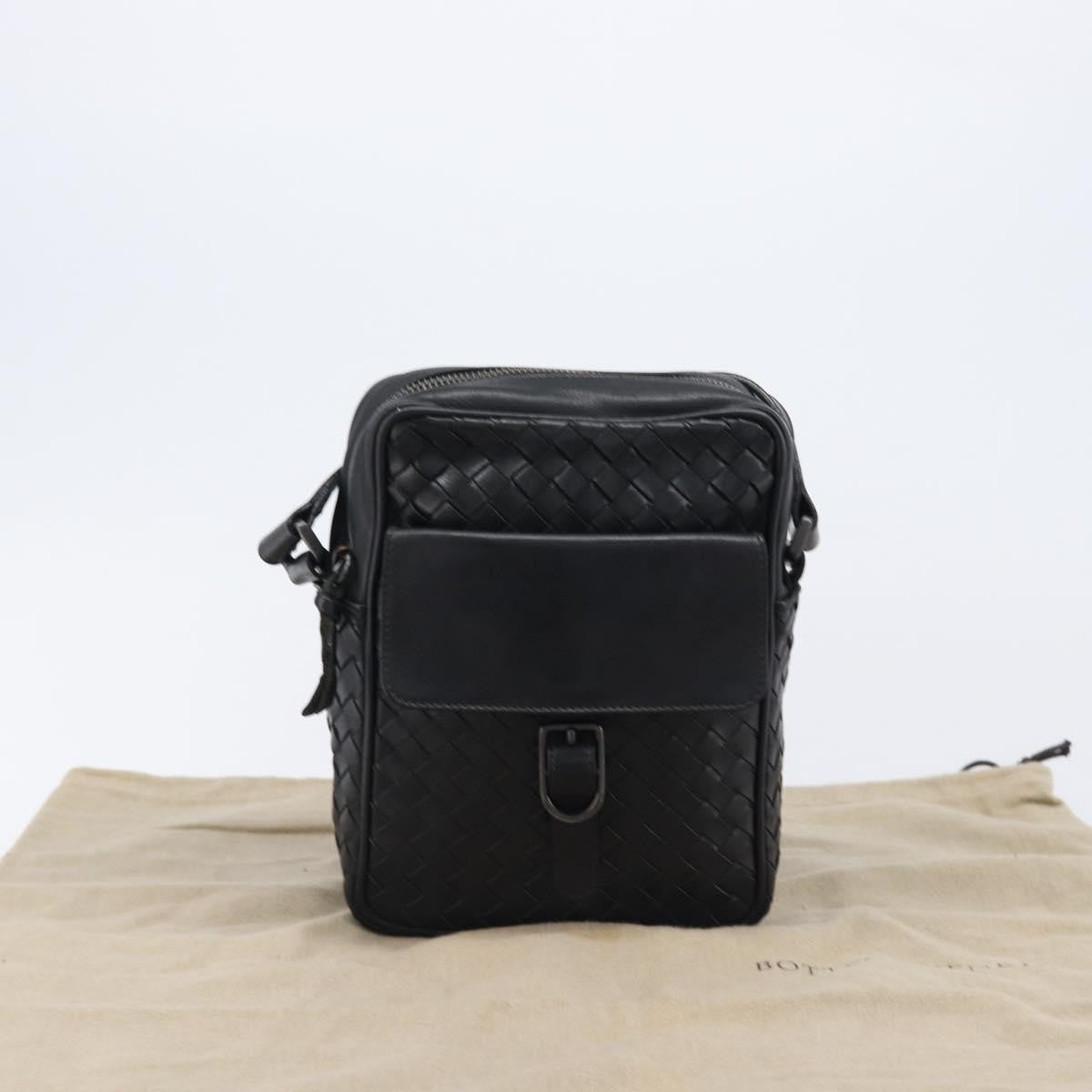 Bottega Veneta Front Pocket Messenger Intrecciato Nappa Black Leather Shoulder Bag Bag (Pre-Owned)