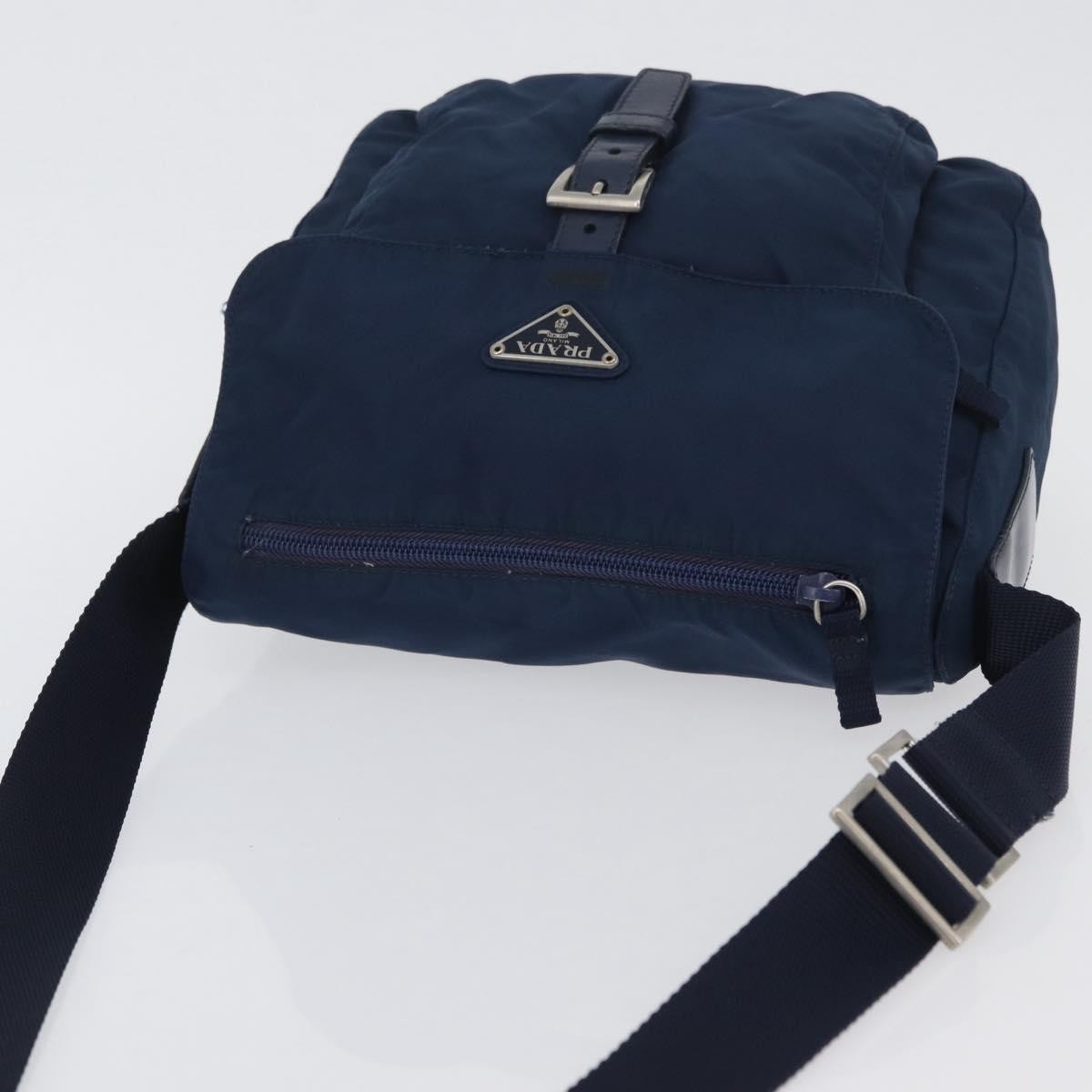 Prada Buckle Messenger Tessuto Navy Nylon Handbag (Pre-Owned)