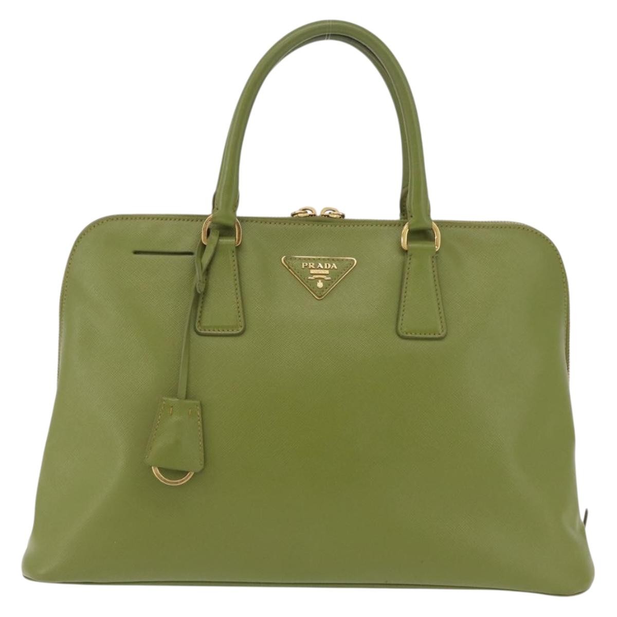 Prada Promenade Saffiano Leather Green Leather Handbag (Pre-Owned)