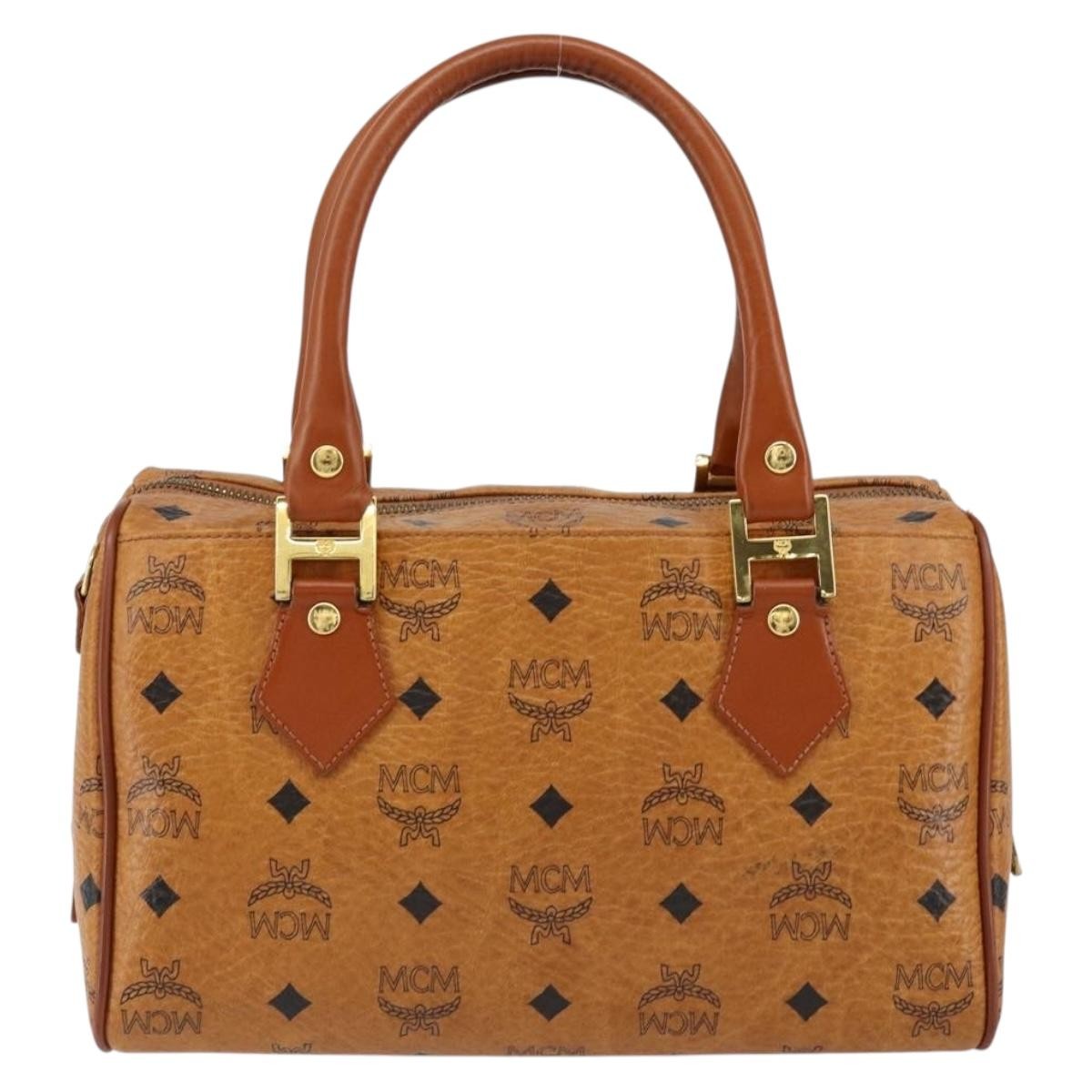MCM Visetos Logogramme Canvas And Leather Brown Leather Handbag (Pre-Owned)
