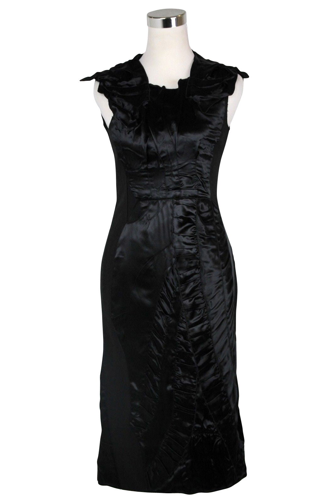 Bottega Veneta Women's Silk Pattern Black Wool Polyamide Dress Ruffle Detail(40)