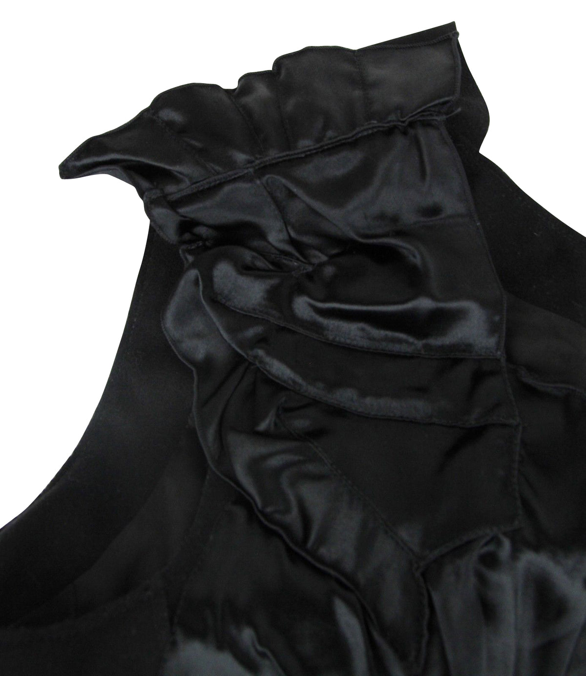 Bottega Veneta Women's Silk Pattern Black Wool Polyamide Dress Ruffle Detail