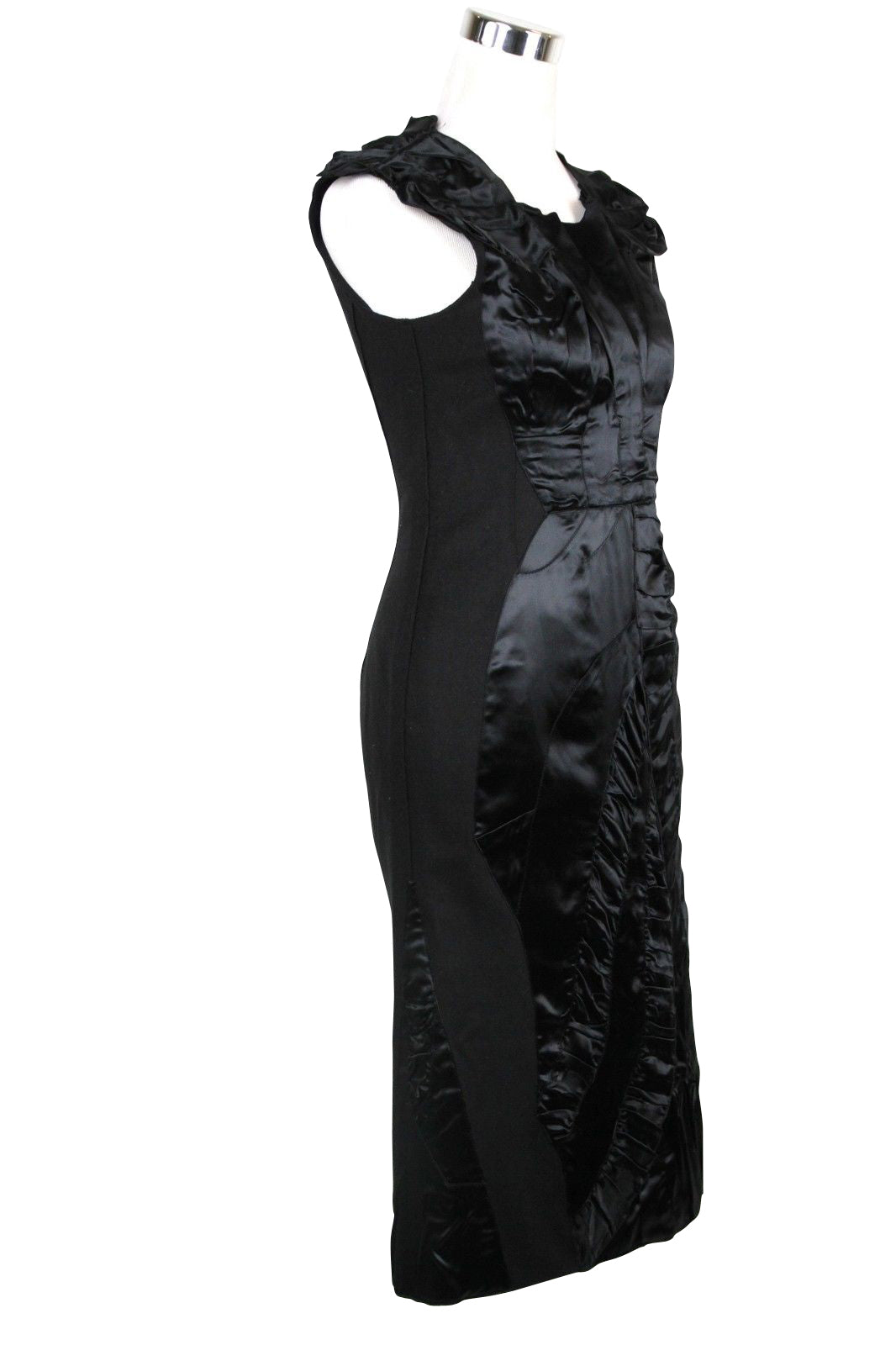 Bottega Veneta Women's Silk Pattern Black Wool Polyamide Dress Ruffle Detail (42)