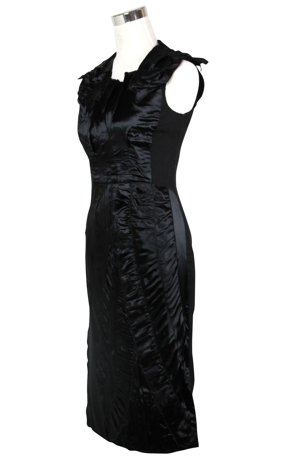 Bottega Veneta Women's Silk Pattern Black Wool Polyamide Dress Ruffle Detail (42)
