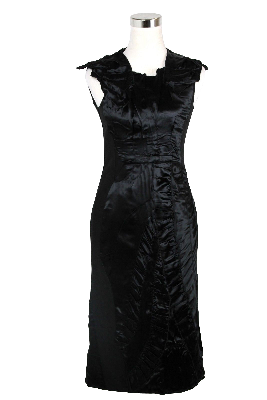 Bottega Veneta Women's Silk Pattern Black Wool Polyamide Dress Ruffle Detail (42)