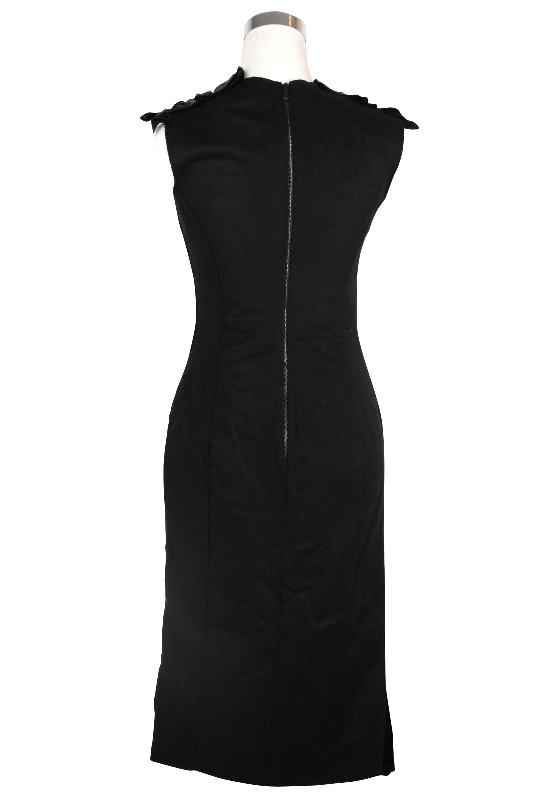 Bottega Veneta Women's Silk Pattern Black Wool Polyamide Dress Ruffle Detail (42)