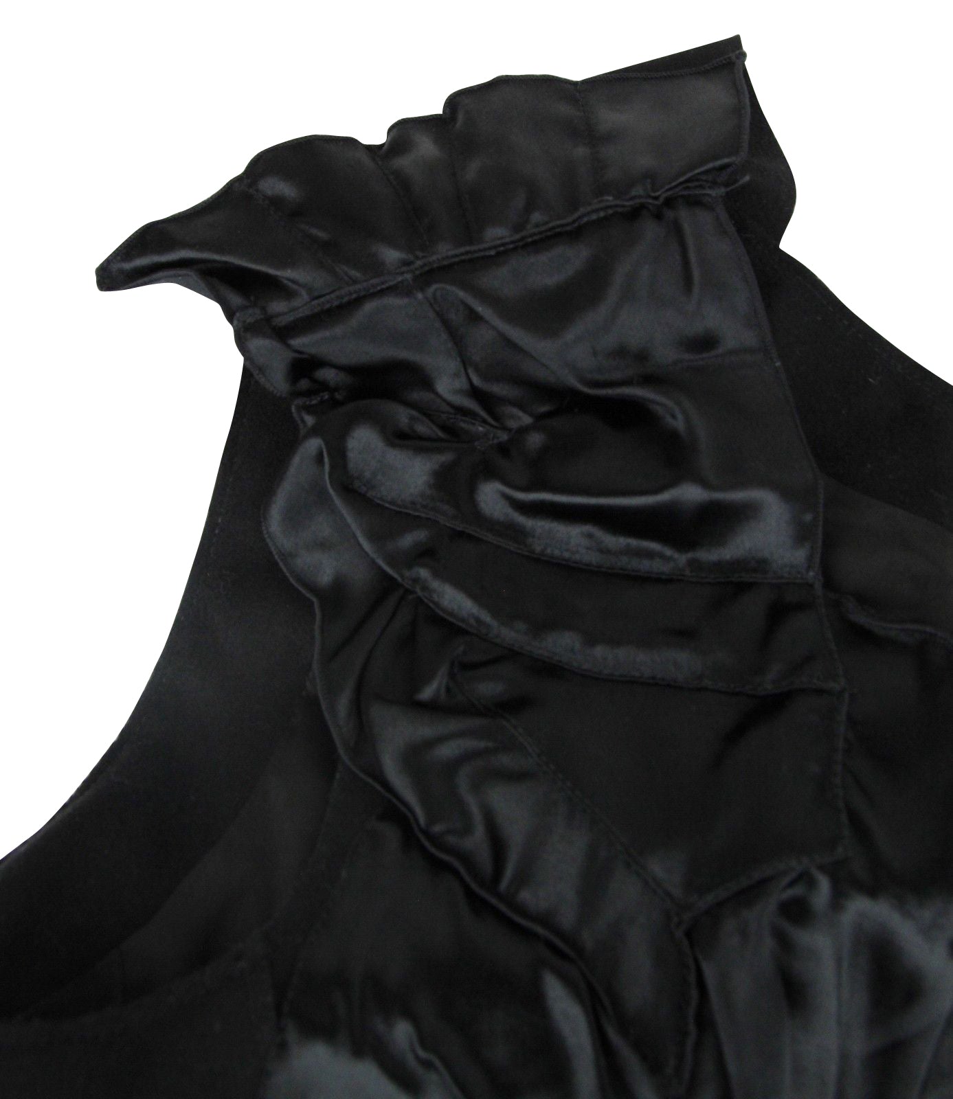 Bottega Veneta Women's Silk Pattern Black Wool Polyamide Dress Ruffle Detail (42)