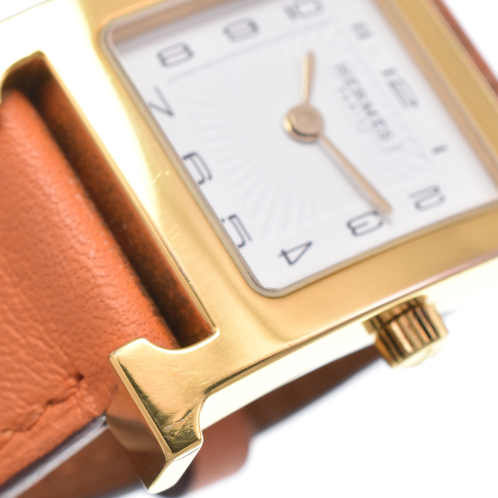 Hermes Heure H Quartz Plated Metal And Leather Watch (Pre-Owned)