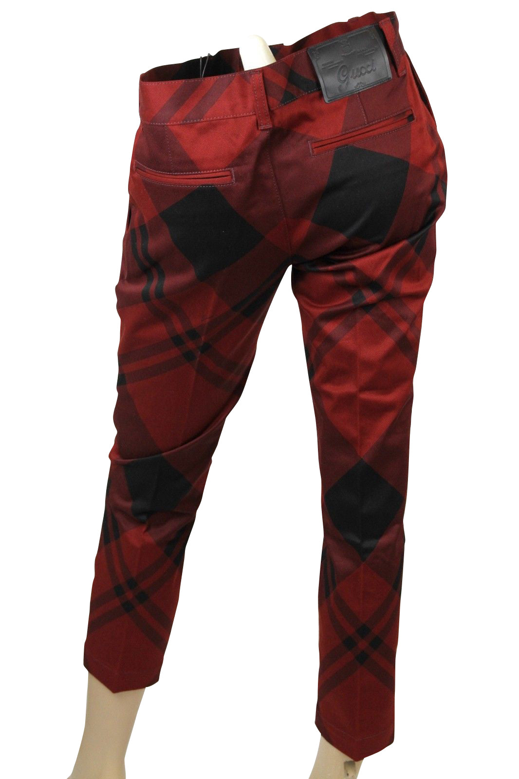 Gucci Women's Check Print Holiday Red / Black Cotton Elastane Capri Pants