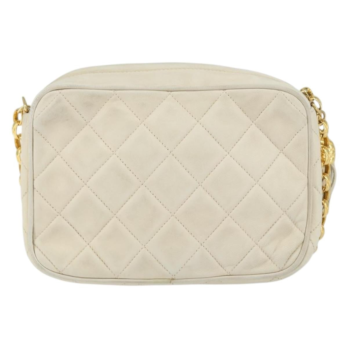 Chanel Vintage Front Pocket Camera Quilted Lambskin Beige Leather Shoulder Bag Bag (Pre-Owned)
