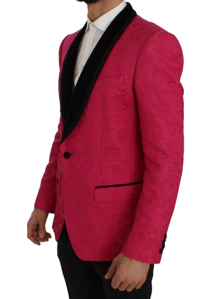 Dolce & Gabbana Pink Floral Brocade Slim Blazer Men's Jacket