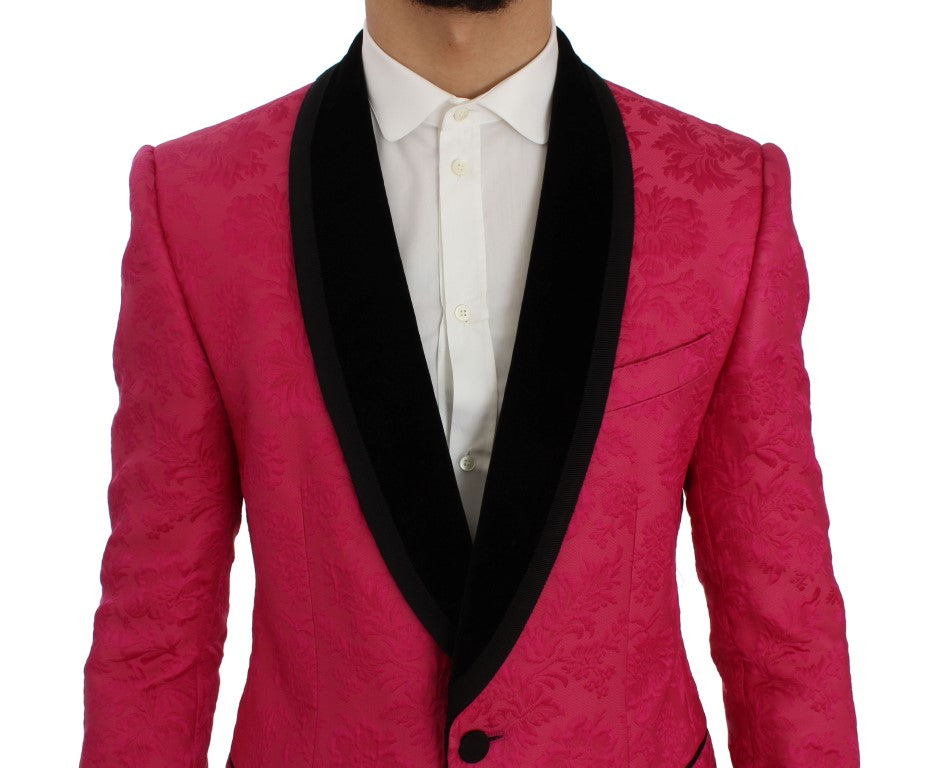 Dolce & Gabbana Pink Floral Brocade Slim Blazer Men's Jacket