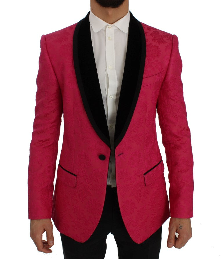 Dolce & Gabbana Pink Floral Brocade Slim Blazer Men's Jacket
