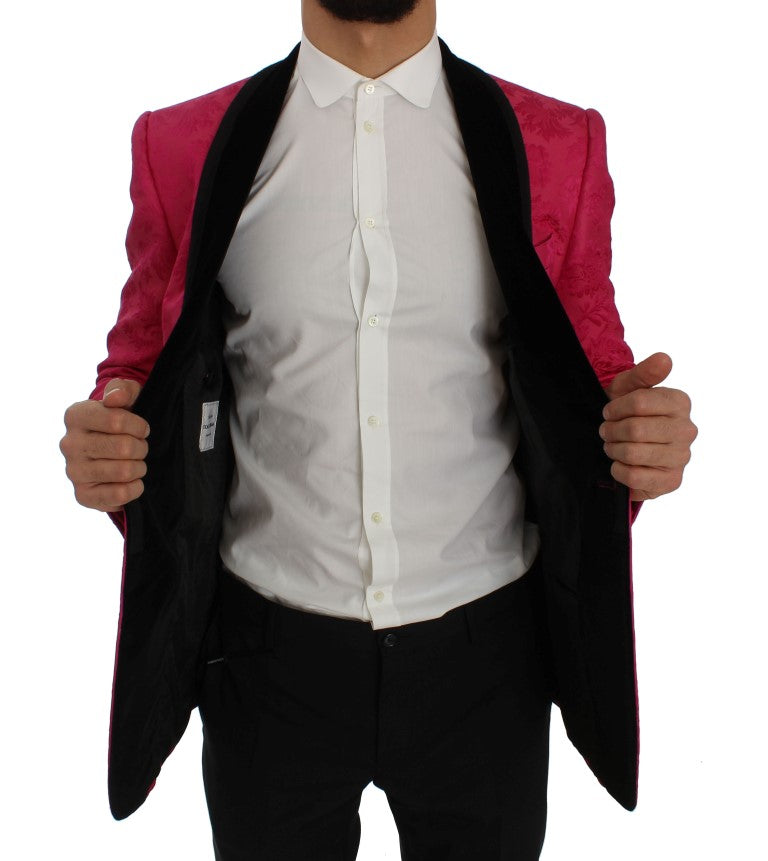 Dolce & Gabbana Pink Floral Brocade Slim Blazer Men's Jacket