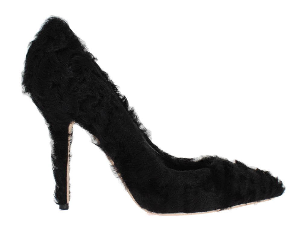 Dolce & Gabbana Black Xiangao Lamb Fur Leather Women's Pumps